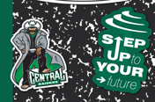 closeup of composition notebook with raider rex and step up to your future stickers